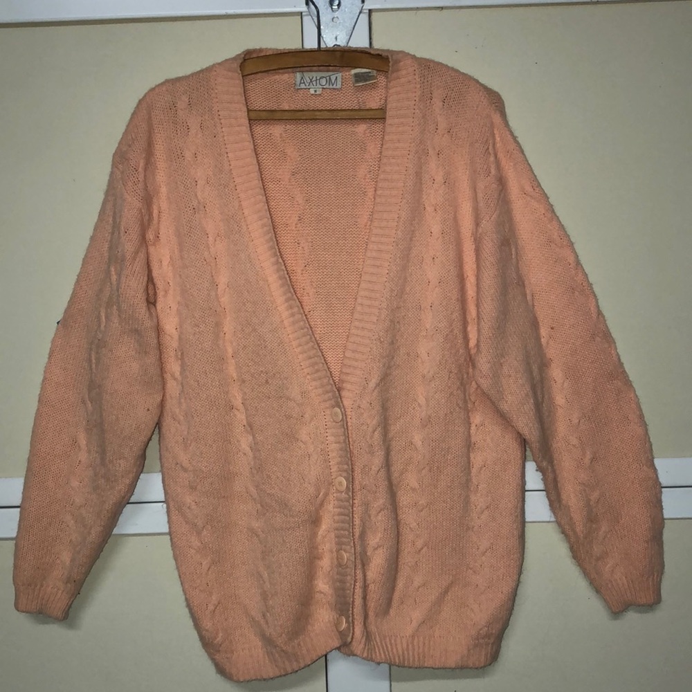 #1399 Axiom pink Tight knit long sleeve Cardigan Sweater Med
